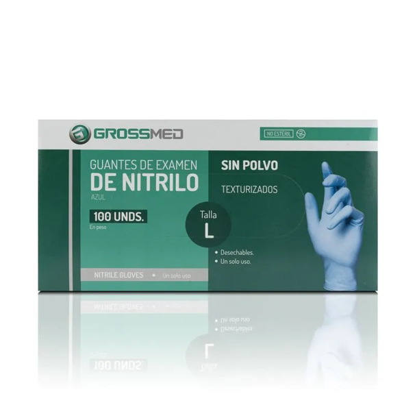 GUANTES DE NITRILO  T-L CJ/100 AZUL GROSSMED